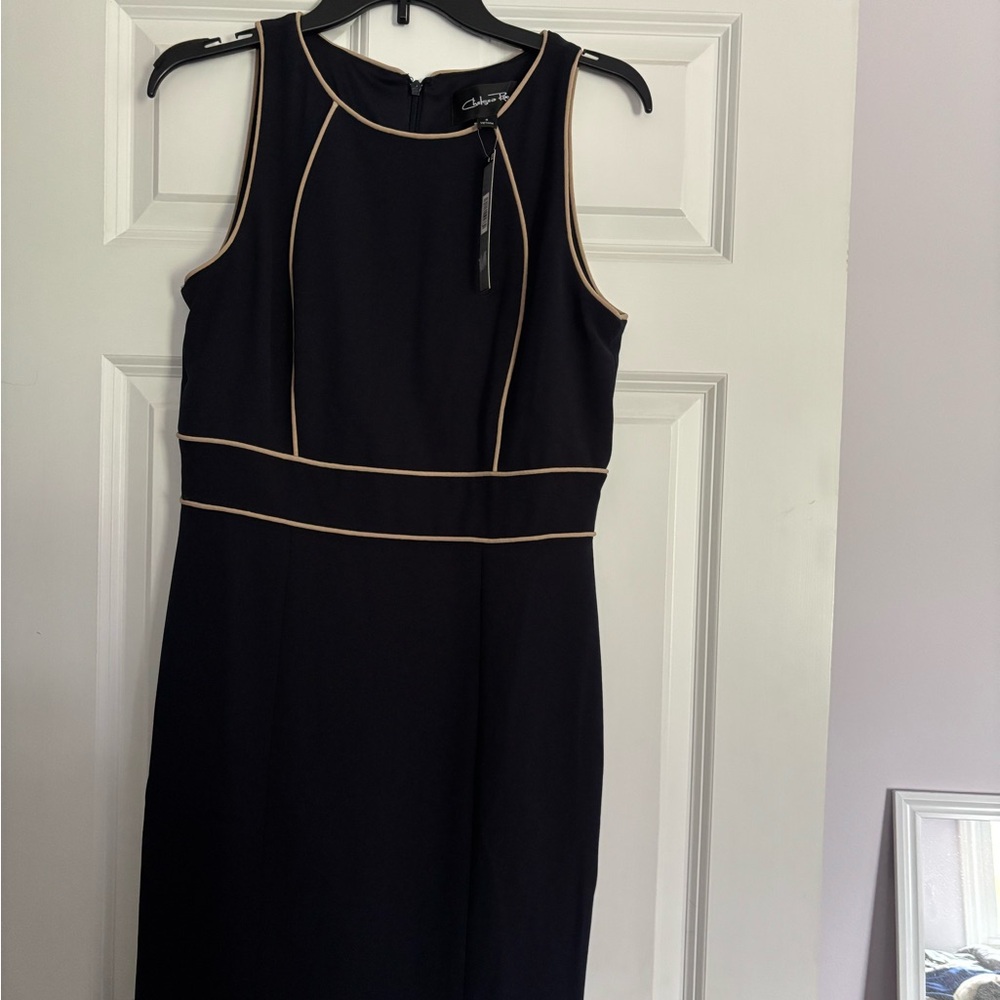 Navy Dress with Tan Accents